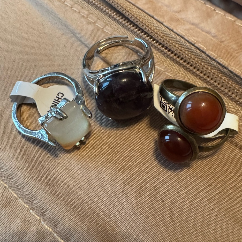 Elegant Silver and Stone Ring Set